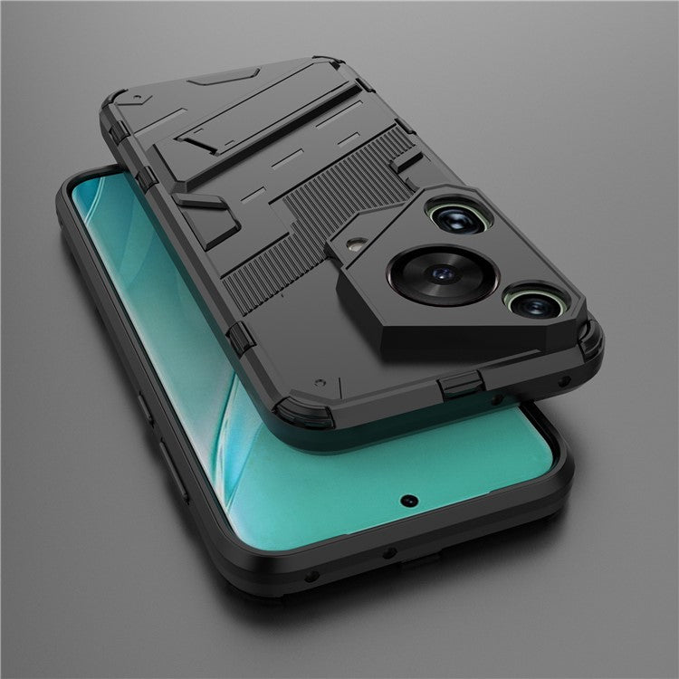 For Huawei Pura 70 Ultra Case PC+TPU Drop-proof Phone Cover with Folding Kickstand - Black