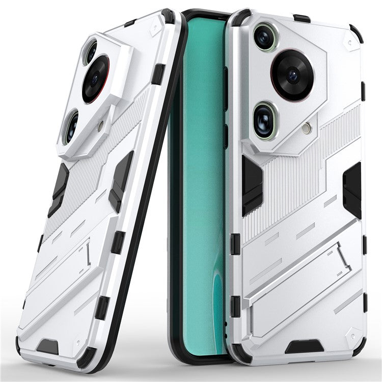 For Huawei Pura 70 Ultra Case PC+TPU Drop-proof Phone Cover with Folding Kickstand - White