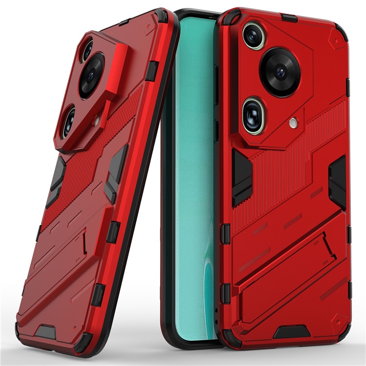 For Huawei Pura 70 Ultra Case PC+TPU Drop-proof Phone Cover with Folding Kickstand - Red