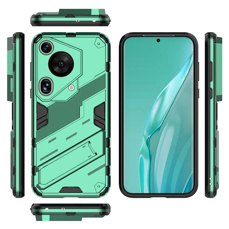 For Huawei Pura 70 Ultra Case PC+TPU Drop-proof Phone Cover with Folding Kickstand - Green