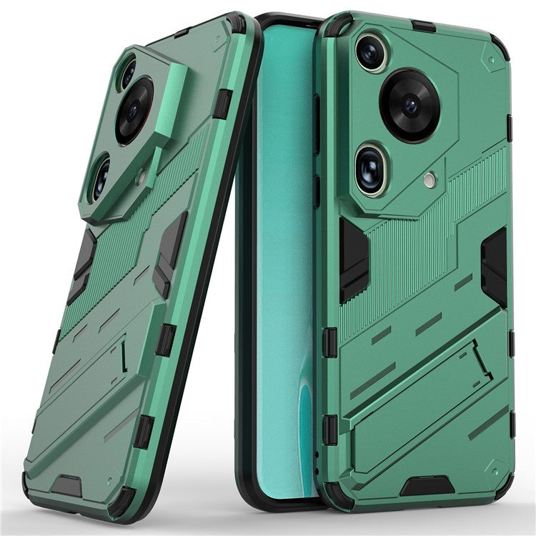 For Huawei Pura 70 Ultra Case PC+TPU Drop-proof Phone Cover with Folding Kickstand - Green