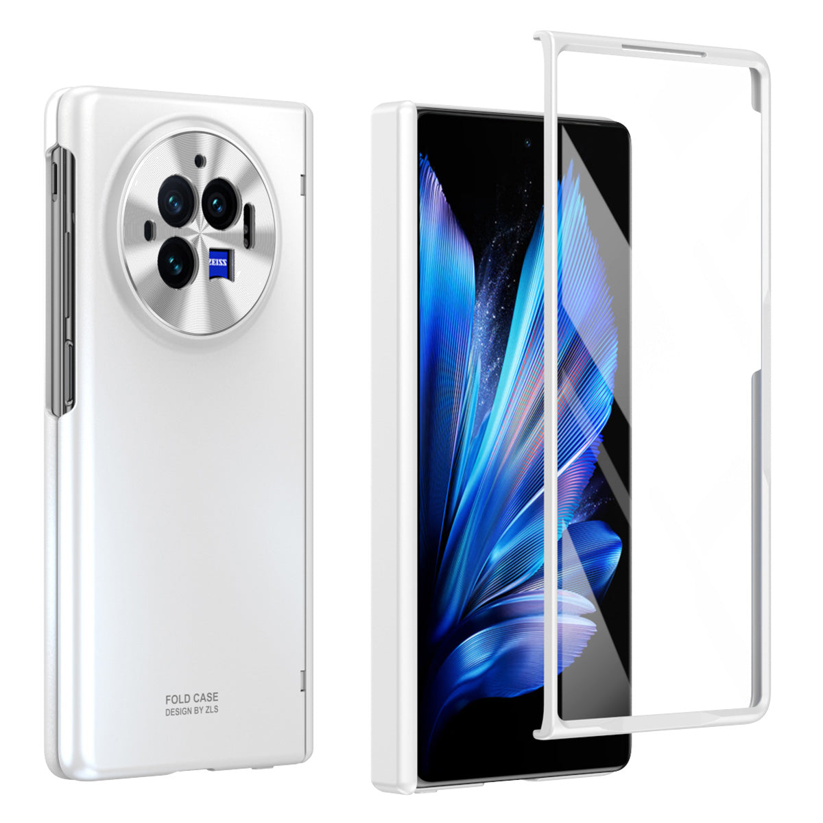For vivo X Fold3 Case with Tempered Glass Screen Protector PU Leather Coated PC Phone Shell - White