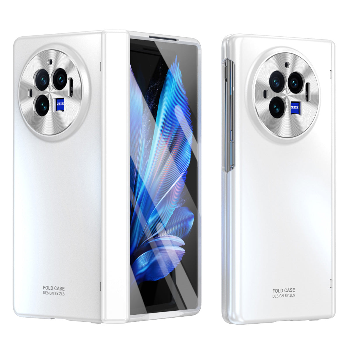 For vivo X Fold3 Case with Tempered Glass Screen Protector PU Leather Coated PC Phone Shell - White