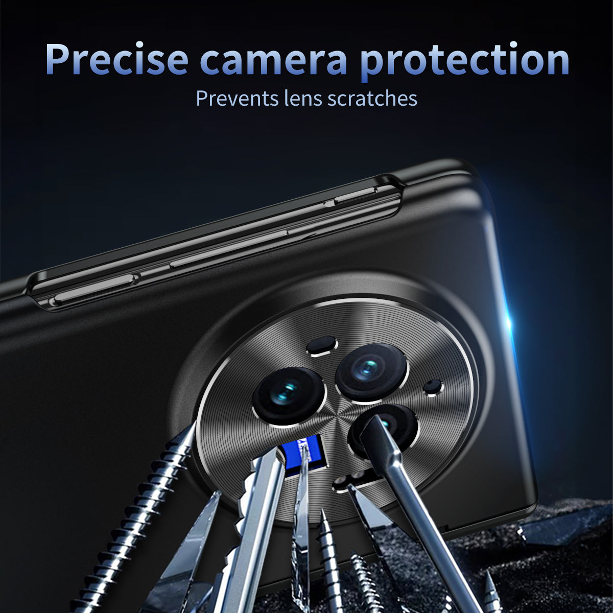 For vivo X Fold3 Case with Tempered Glass Screen Protector PU Leather Coated PC Phone Shell - White