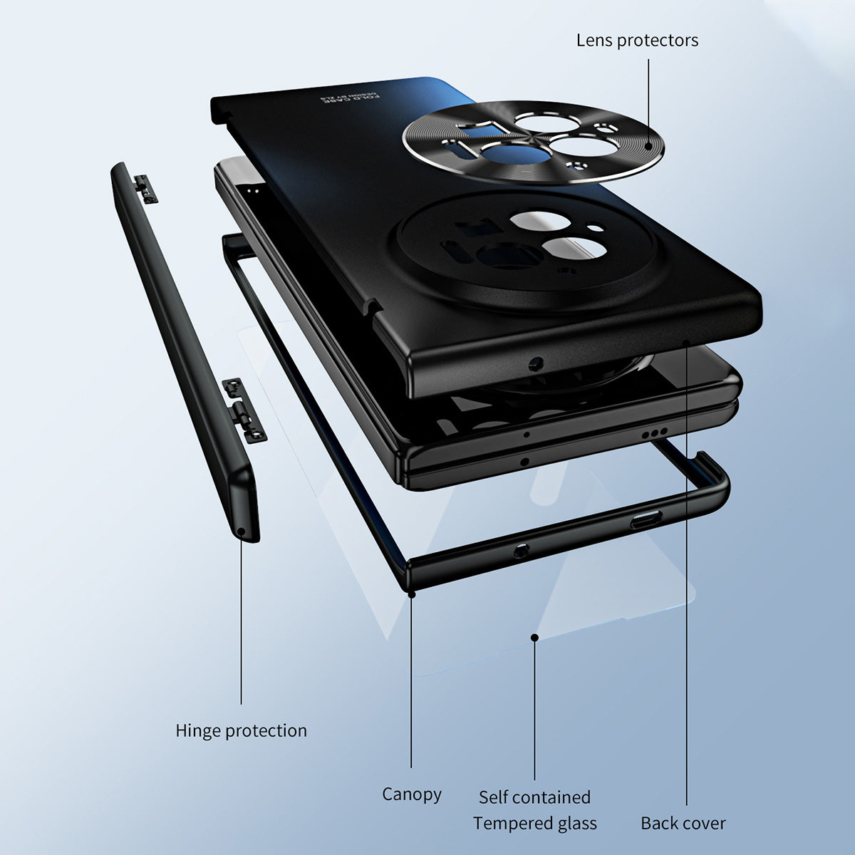 For vivo X Fold3 Case with Tempered Glass Screen Protector PU Leather Coated PC Phone Shell - White