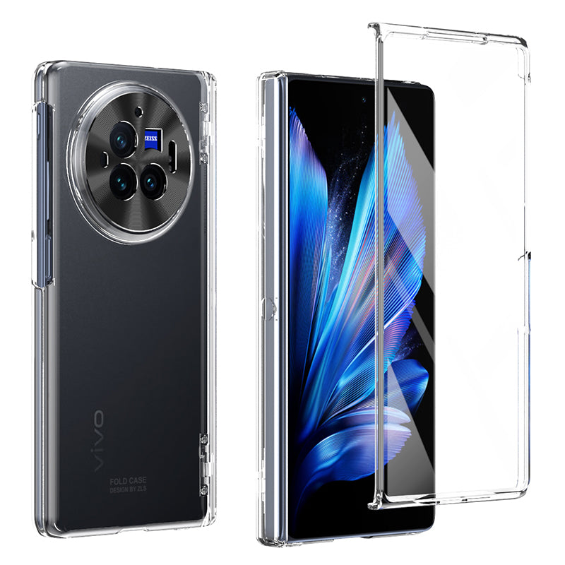 For vivo X Fold3 Pro Case PU Leather Coated PC Phone Cover with Tempered Glass Screen Film - Transparent