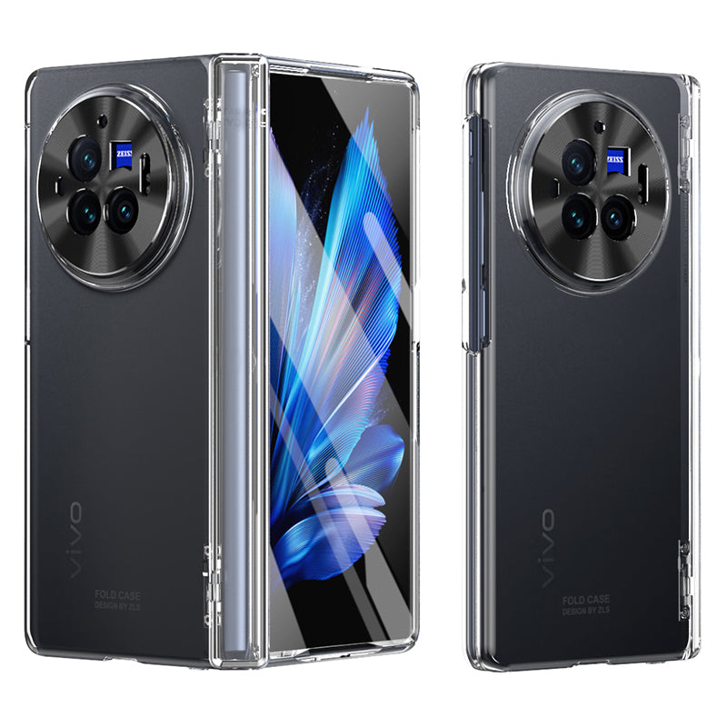 For vivo X Fold3 Pro Case PU Leather Coated PC Phone Cover with Tempered Glass Screen Film - Transparent