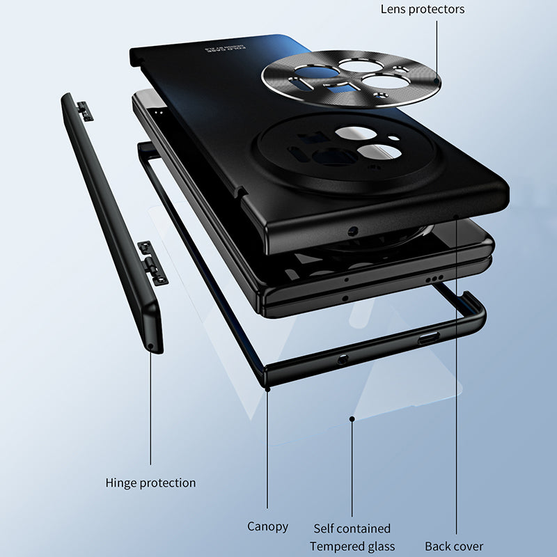 For vivo X Fold3 Pro Case PU Leather Coated PC Phone Cover with Tempered Glass Screen Film - Transparent