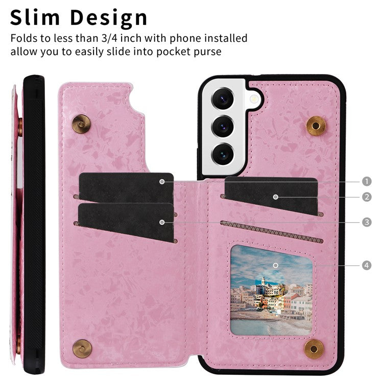 For Samsung Galaxy S22 5G Pattern Printing Case Kickstand Card Slots Phone Back Shell - Dried Flower