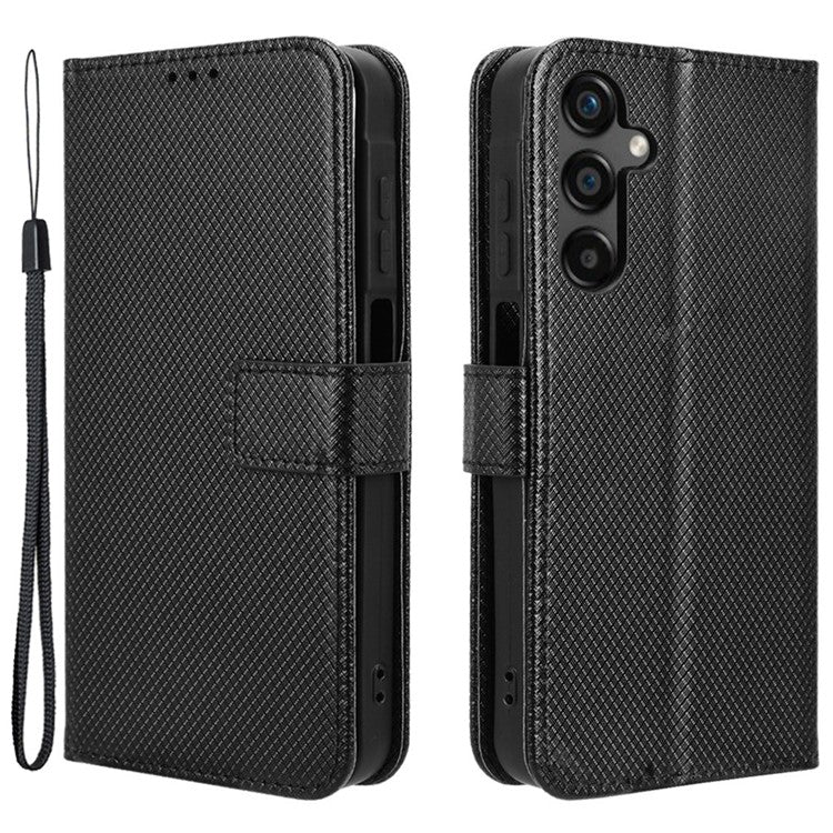 For Samsung Galaxy M55 5G / C55 5G / F55 5G Case Diamond Texture PU Leather Wallet Phone Cover TPU Inner Shell - Black