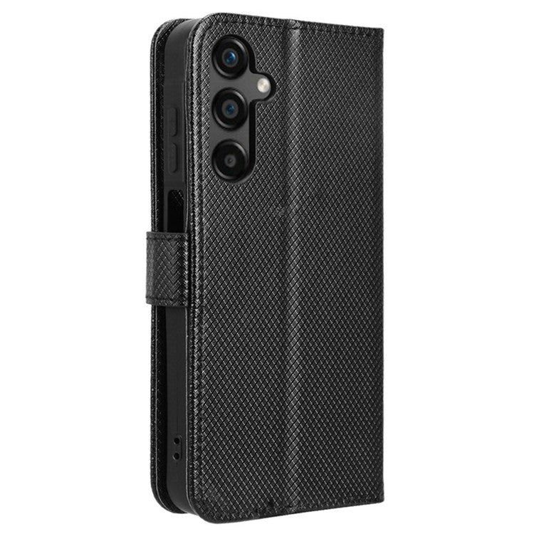 For Samsung Galaxy M55 5G / C55 5G / F55 5G Case Diamond Texture PU Leather Wallet Phone Cover TPU Inner Shell - Black