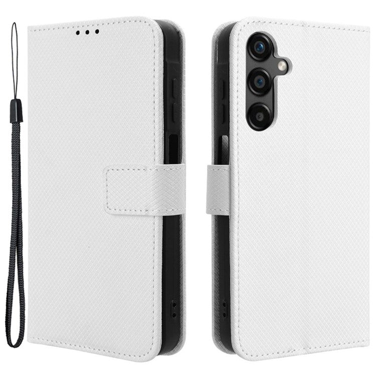 For Samsung Galaxy M55 5G / C55 5G / F55 5G Case Diamond Texture PU Leather Wallet Phone Cover TPU Inner Shell - White
