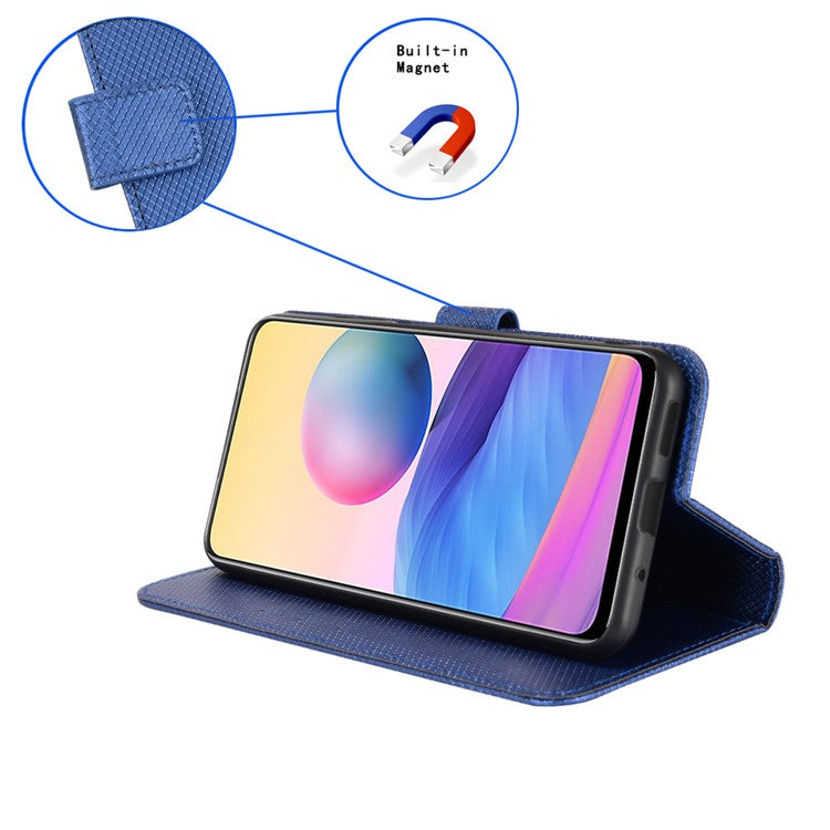 For Samsung Galaxy M55 5G / C55 5G / F55 5G Case Diamond Texture PU Leather Wallet Phone Cover TPU Inner Shell - Blue