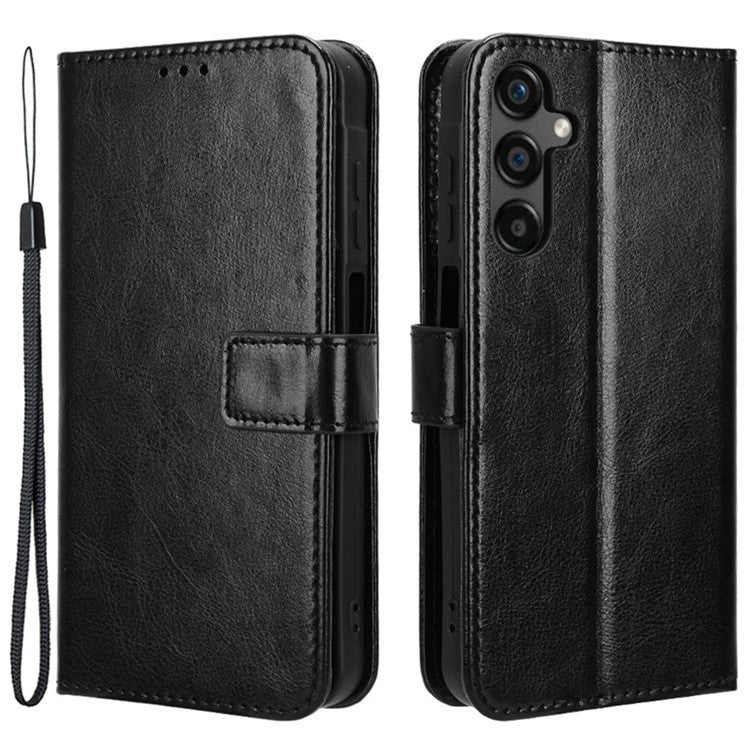 For Samsung Galaxy M55 5G / C55 5G / F55 5G Case Crazy Horse Texture Leather Phone Cover with Wallet Stand - Black