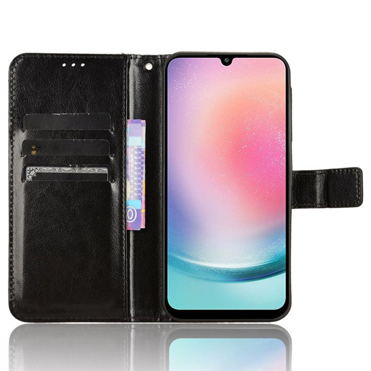 For Samsung Galaxy M55 5G / C55 5G / F55 5G Case Crazy Horse Texture Leather Phone Cover with Wallet Stand - Black