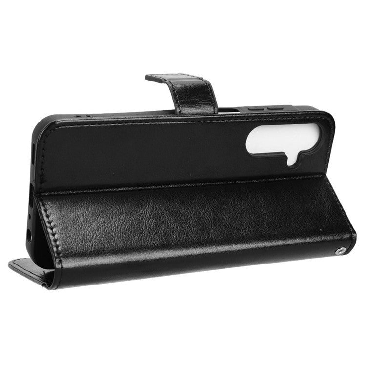 For Samsung Galaxy M55 5G / C55 5G / F55 5G Case Crazy Horse Texture Leather Phone Cover with Wallet Stand - Black