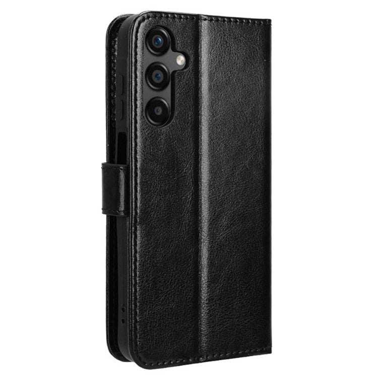For Samsung Galaxy M55 5G / C55 5G / F55 5G Case Crazy Horse Texture Leather Phone Cover with Wallet Stand - Black