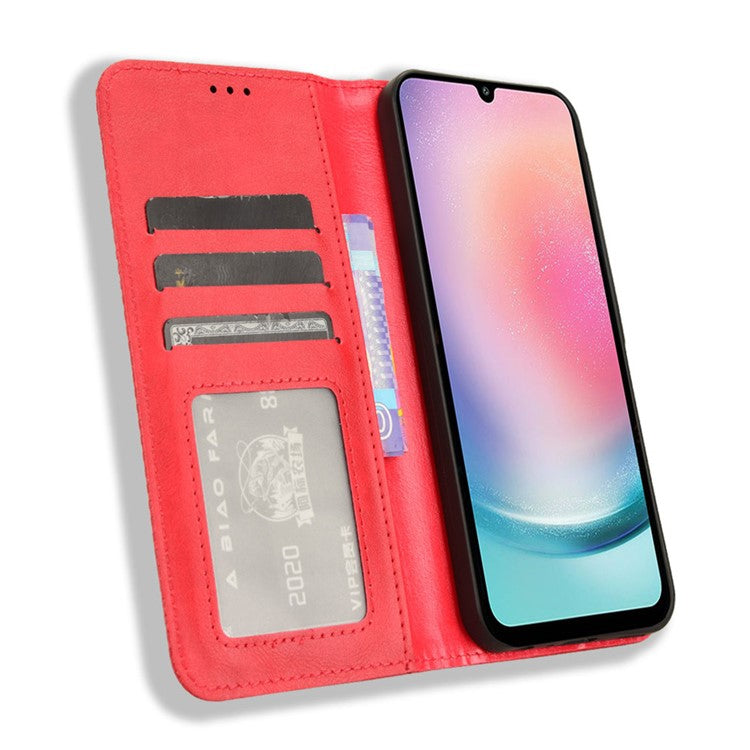 For Samsung Galaxy M55 5G / C55 5G / F55 5G Wallet Phone Case Retro Leather Flip Cover - Red