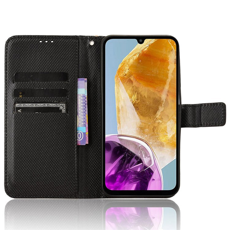 For Samsung Galaxy F15 5G / M15 5G Wallet Case Diamond Texture Leather Phone Cover - Black