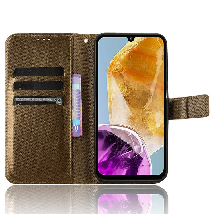 For Samsung Galaxy F15 5G / M15 5G Wallet Case Diamond Texture Leather Phone Cover - Brown
