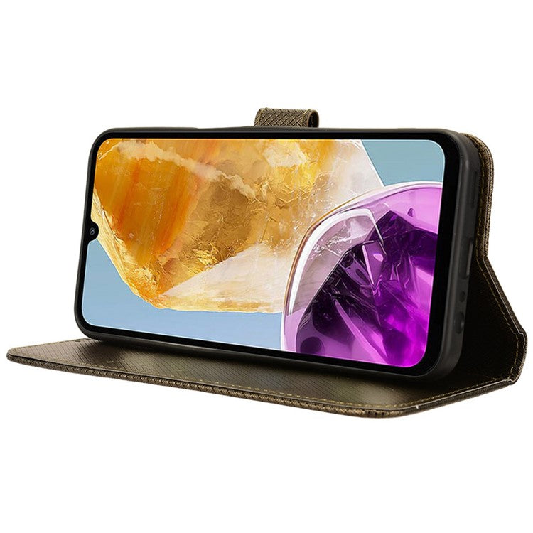 For Samsung Galaxy F15 5G / M15 5G Wallet Case Diamond Texture Leather Phone Cover - Brown