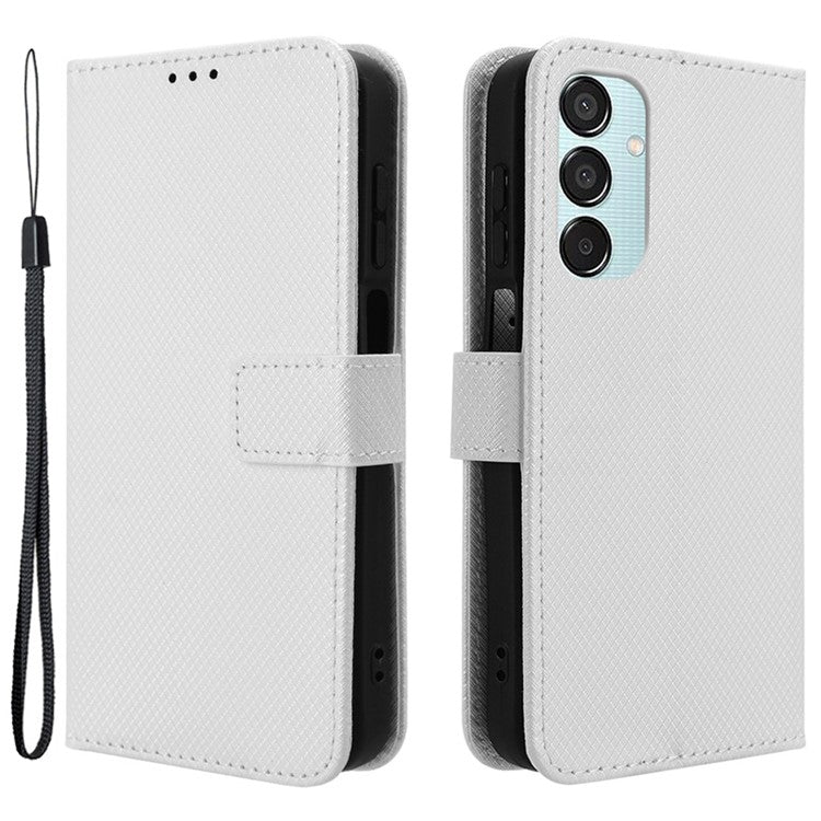 For Samsung Galaxy F15 5G / M15 5G Wallet Case Diamond Texture Leather Phone Cover - White