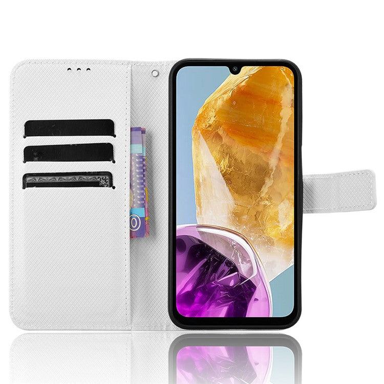 For Samsung Galaxy F15 5G / M15 5G Wallet Case Diamond Texture Leather Phone Cover - White