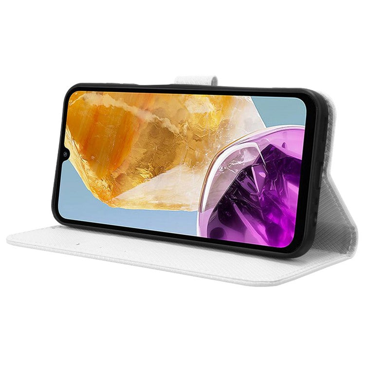 For Samsung Galaxy F15 5G / M15 5G Wallet Case Diamond Texture Leather Phone Cover - White