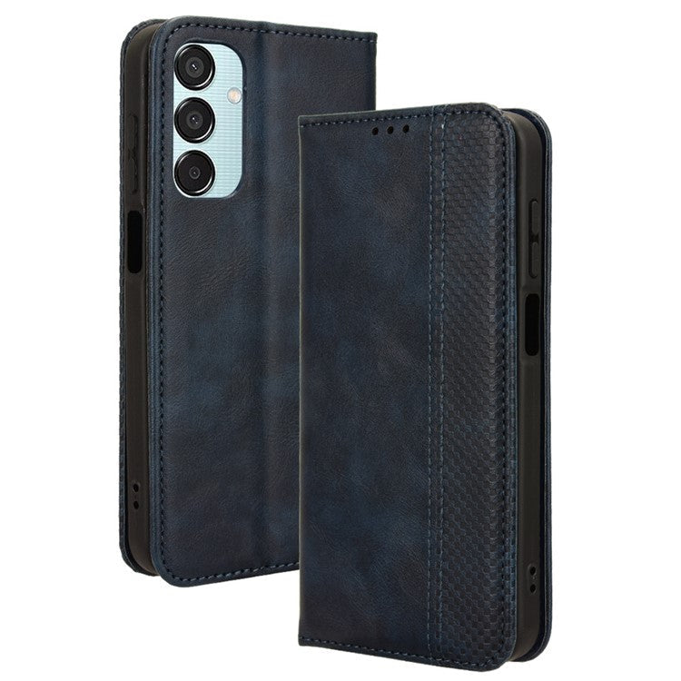 For Samsung Galaxy F15 5G / M15 5G Case Vintage PU Leather Folio Phone Cover with Cash / Card Slots - Blue