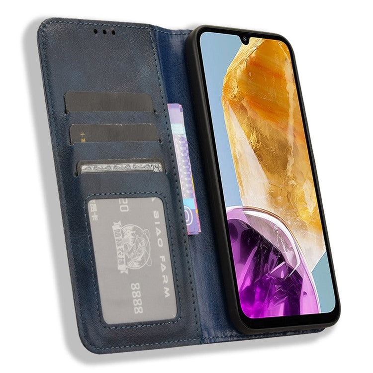For Samsung Galaxy F15 5G / M15 5G Case Vintage PU Leather Folio Phone Cover with Cash / Card Slots - Blue