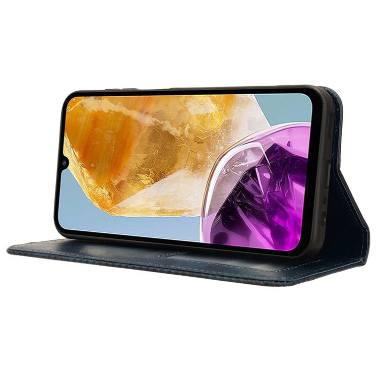 For Samsung Galaxy F15 5G / M15 5G Case Vintage PU Leather Folio Phone Cover with Cash / Card Slots - Blue