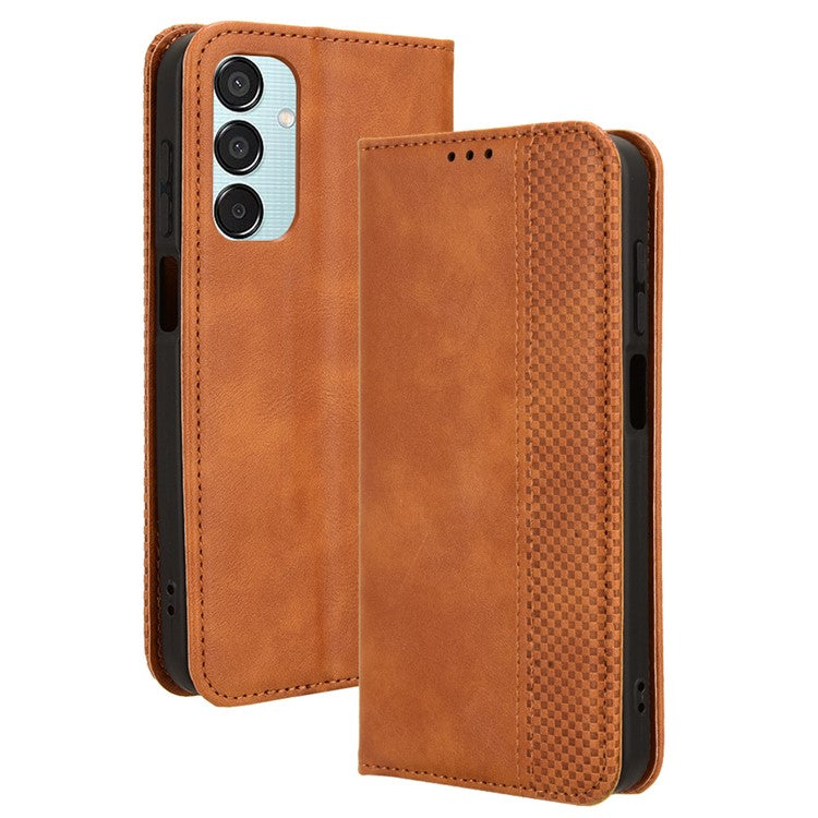 For Samsung Galaxy F15 5G / M15 5G Case Vintage PU Leather Folio Phone Cover with Cash / Card Slots - Brown