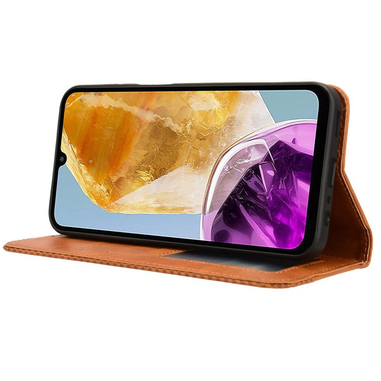 For Samsung Galaxy F15 5G / M15 5G Case Vintage PU Leather Folio Phone Cover with Cash / Card Slots - Brown