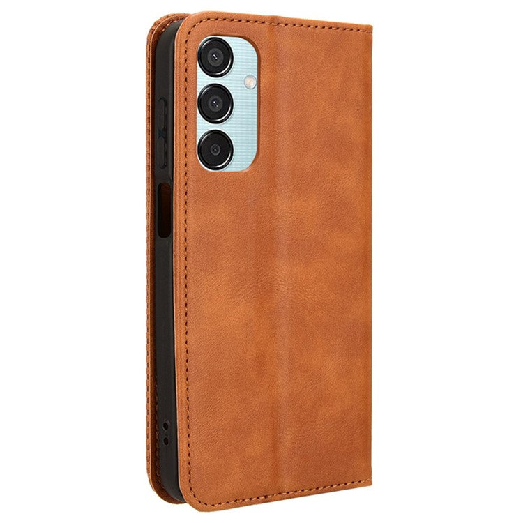 For Samsung Galaxy F15 5G / M15 5G Case Vintage PU Leather Folio Phone Cover with Cash / Card Slots - Brown