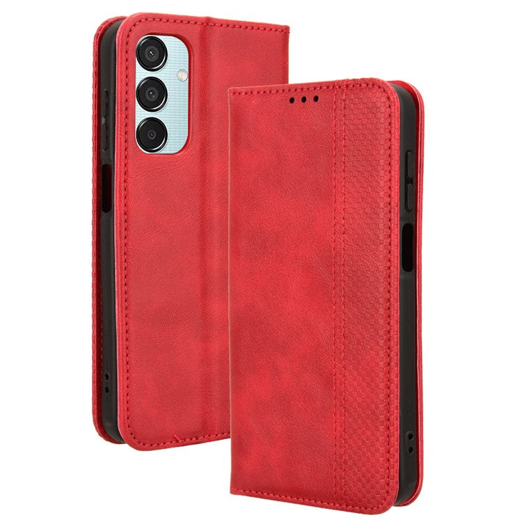 For Samsung Galaxy F15 5G / M15 5G Case Vintage PU Leather Folio Phone Cover with Cash / Card Slots - Red