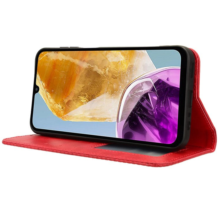 For Samsung Galaxy F15 5G / M15 5G Case Vintage PU Leather Folio Phone Cover with Cash / Card Slots - Red