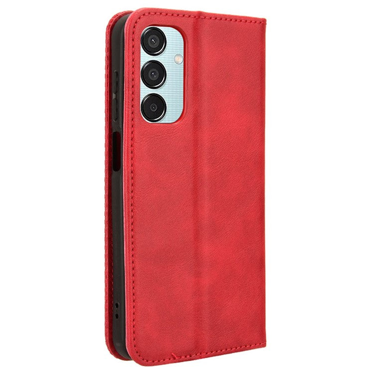 For Samsung Galaxy F15 5G / M15 5G Case Vintage PU Leather Folio Phone Cover with Cash / Card Slots - Red
