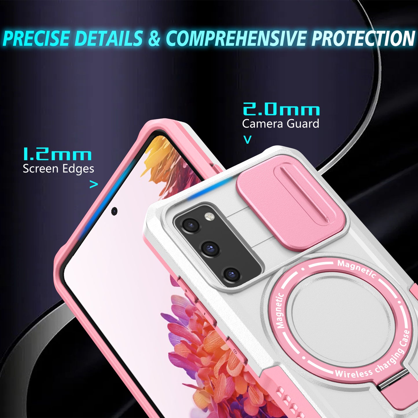 For Samsung Galaxy S20 FE 4G / FE 5G / S20 Lite / S20 FE 2022 Magnetic Case PC+TPU Phone Shell with Slide Camera Lid - Pink / White