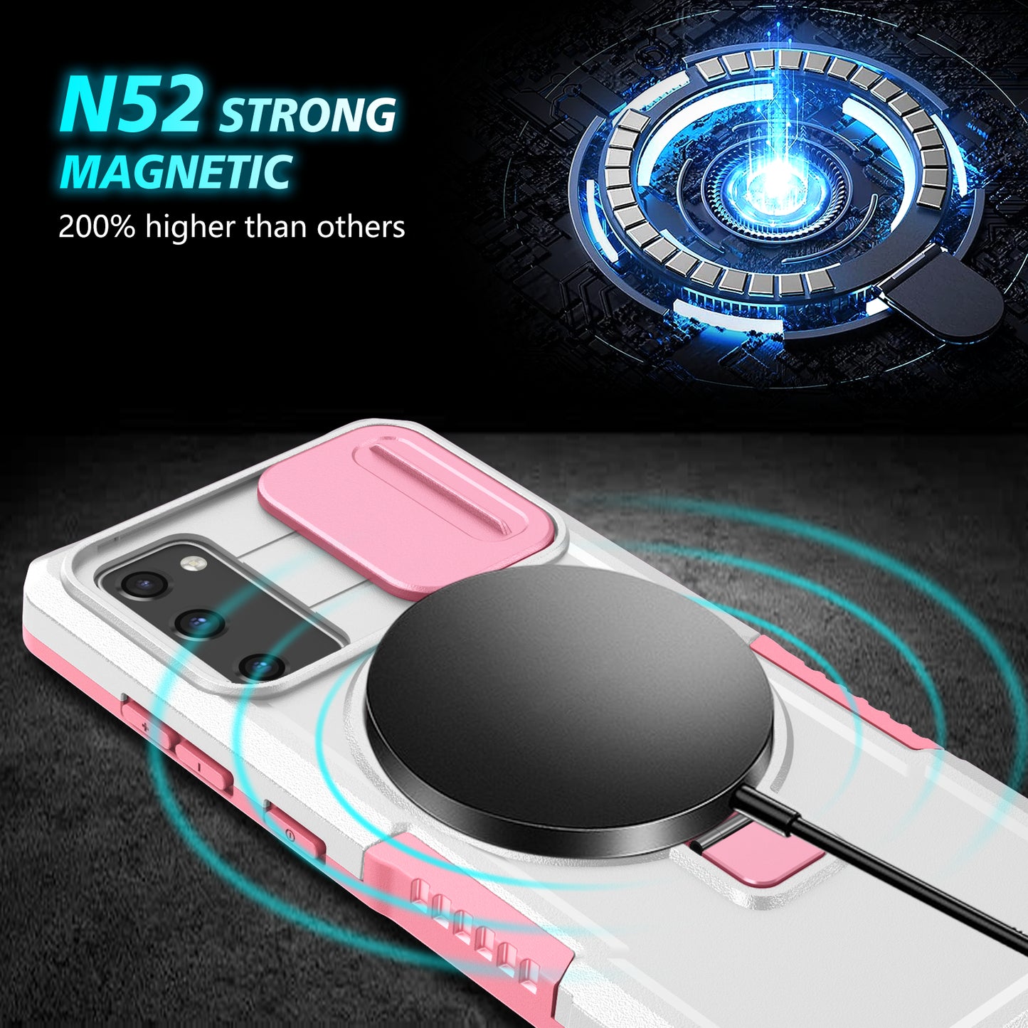 For Samsung Galaxy S20 FE 4G / FE 5G / S20 Lite / S20 FE 2022 Magnetic Case PC+TPU Phone Shell with Slide Camera Lid - Pink / White