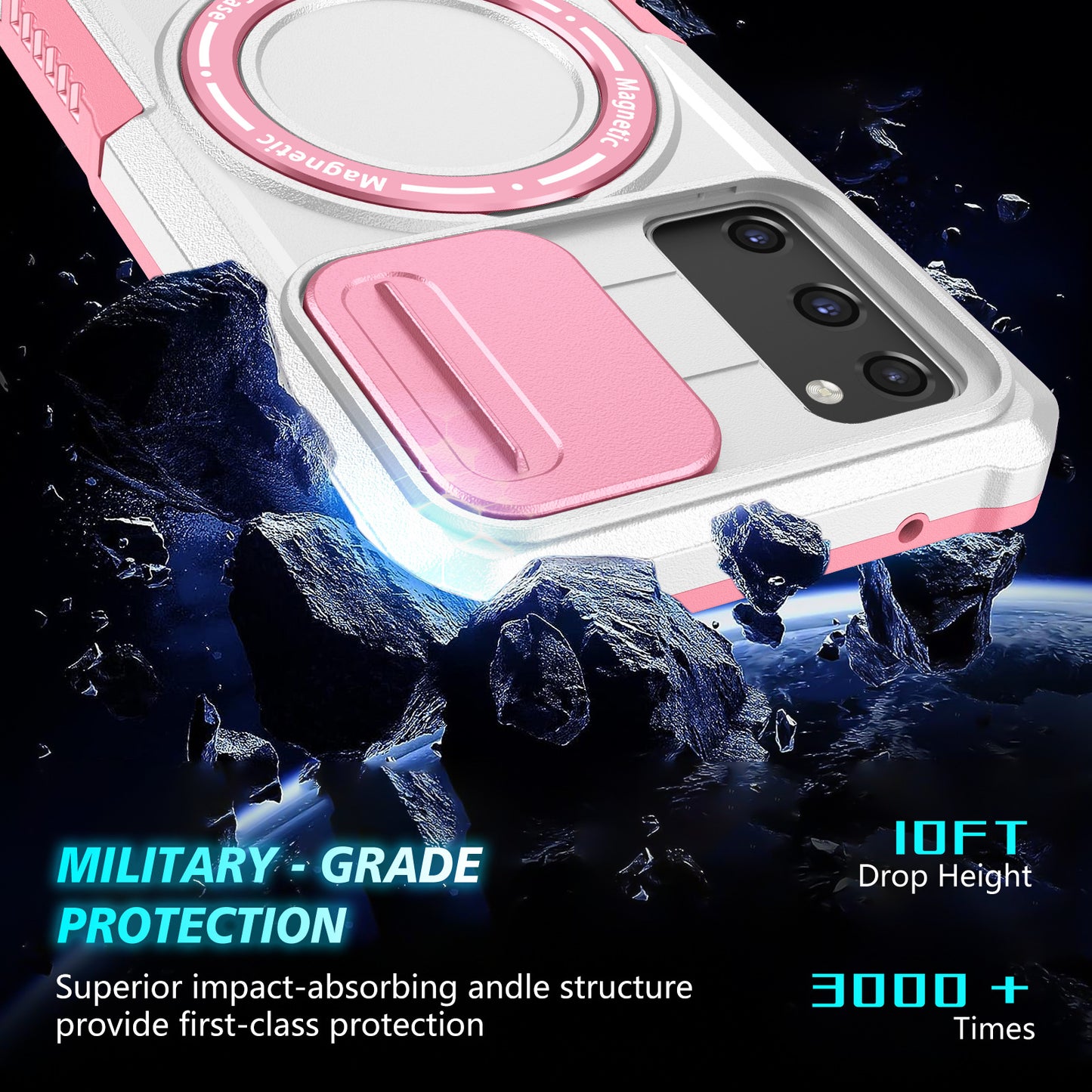 For Samsung Galaxy S20 FE 4G / FE 5G / S20 Lite / S20 FE 2022 Magnetic Case PC+TPU Phone Shell with Slide Camera Lid - Pink / White