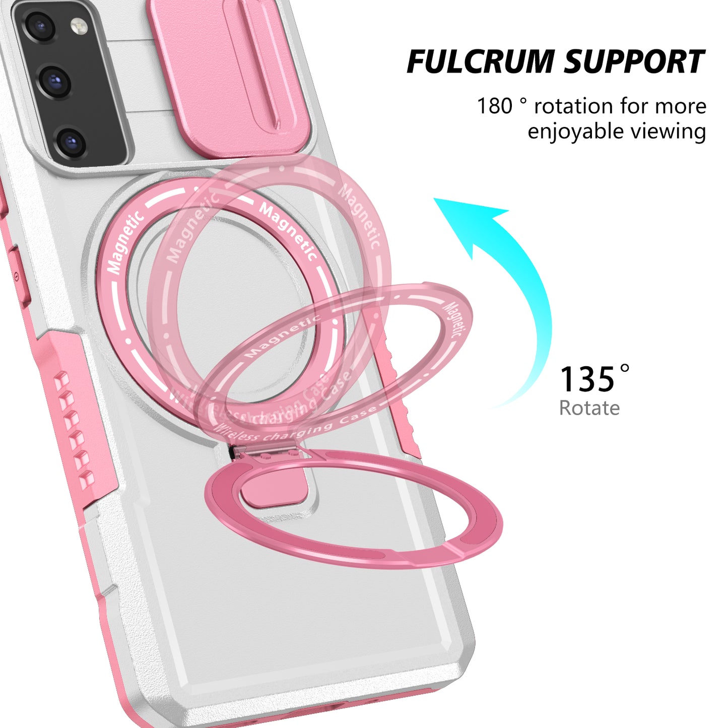 For Samsung Galaxy S20 FE 4G / FE 5G / S20 Lite / S20 FE 2022 Magnetic Case PC+TPU Phone Shell with Slide Camera Lid - Pink / White