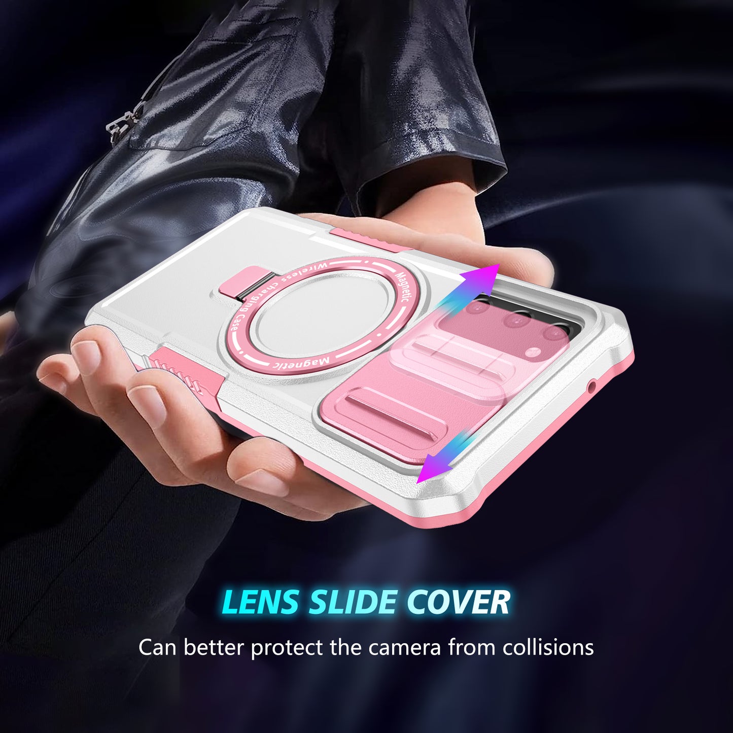 For Samsung Galaxy S20 FE 4G / FE 5G / S20 Lite / S20 FE 2022 Magnetic Case PC+TPU Phone Shell with Slide Camera Lid - Pink / White