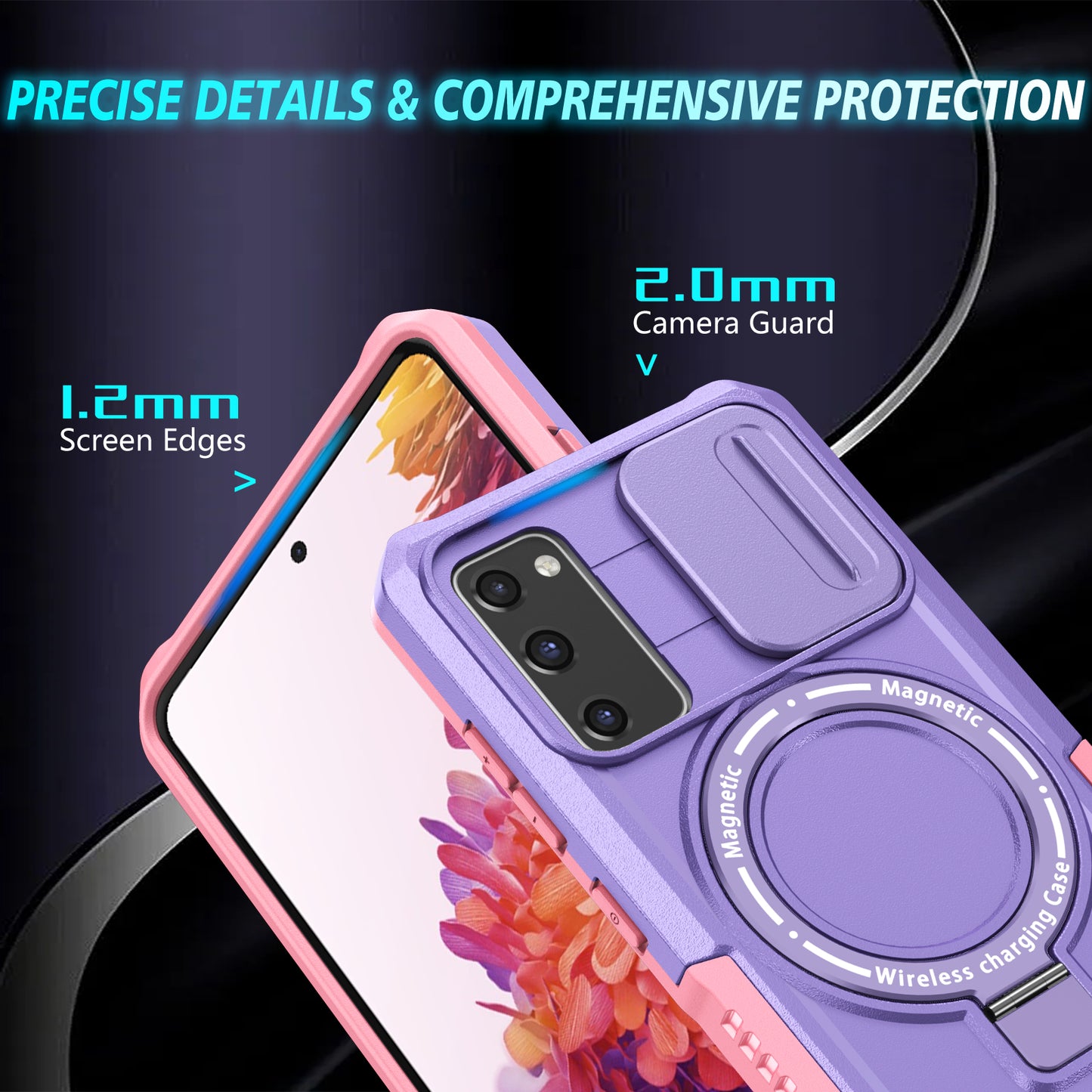 For Samsung Galaxy S20 FE 4G / FE 5G / S20 Lite / S20 FE 2022 Magnetic Case PC+TPU Phone Shell with Slide Camera Lid - Pink / Purple