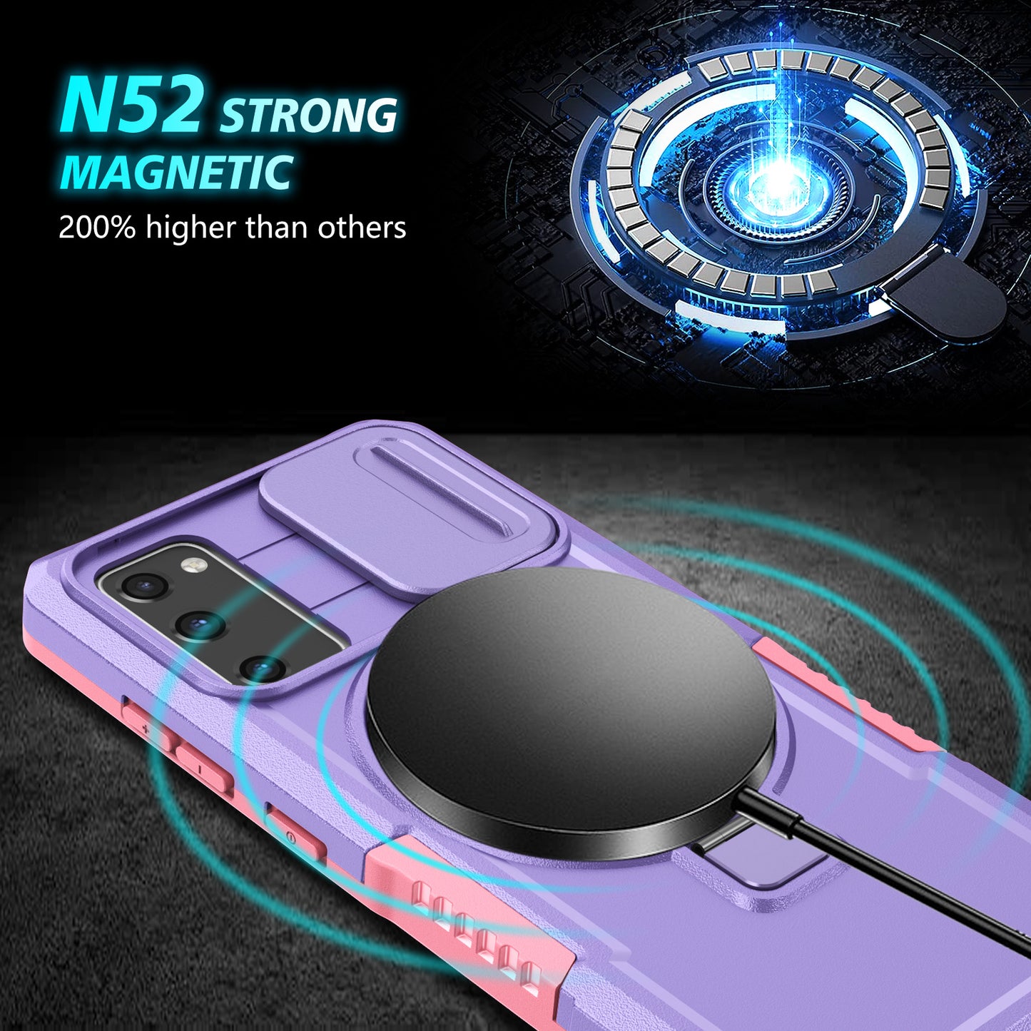 For Samsung Galaxy S20 FE 4G / FE 5G / S20 Lite / S20 FE 2022 Magnetic Case PC+TPU Phone Shell with Slide Camera Lid - Pink / Purple