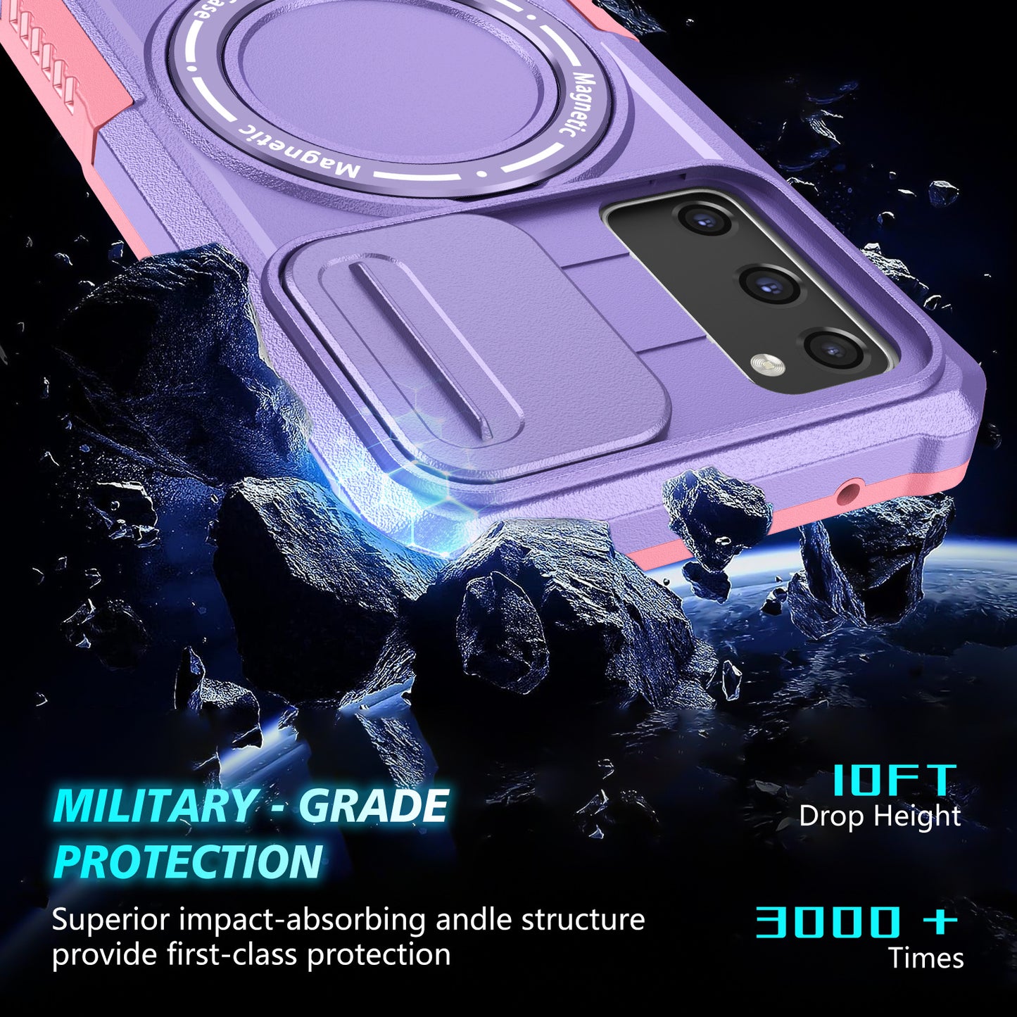 For Samsung Galaxy S20 FE 4G / FE 5G / S20 Lite / S20 FE 2022 Magnetic Case PC+TPU Phone Shell with Slide Camera Lid - Pink / Purple