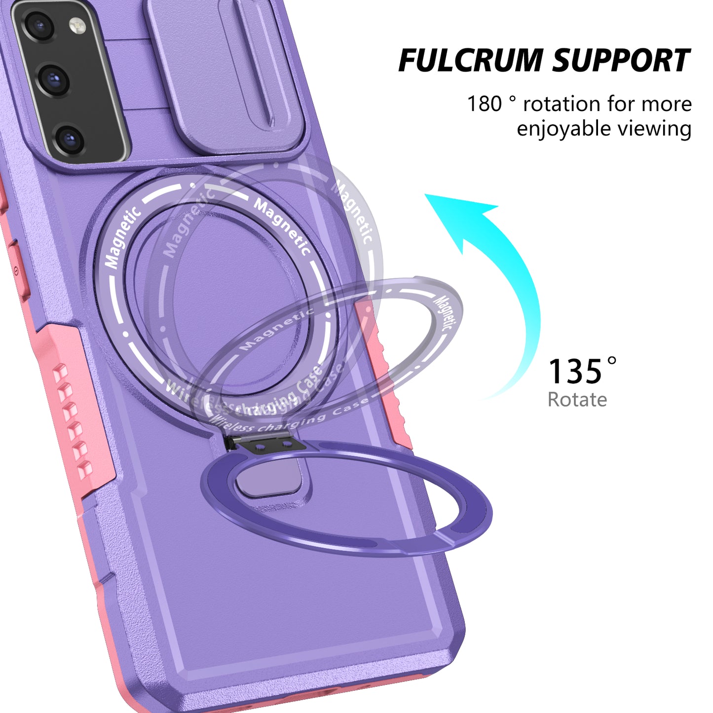 For Samsung Galaxy S20 FE 4G / FE 5G / S20 Lite / S20 FE 2022 Magnetic Case PC+TPU Phone Shell with Slide Camera Lid - Pink / Purple