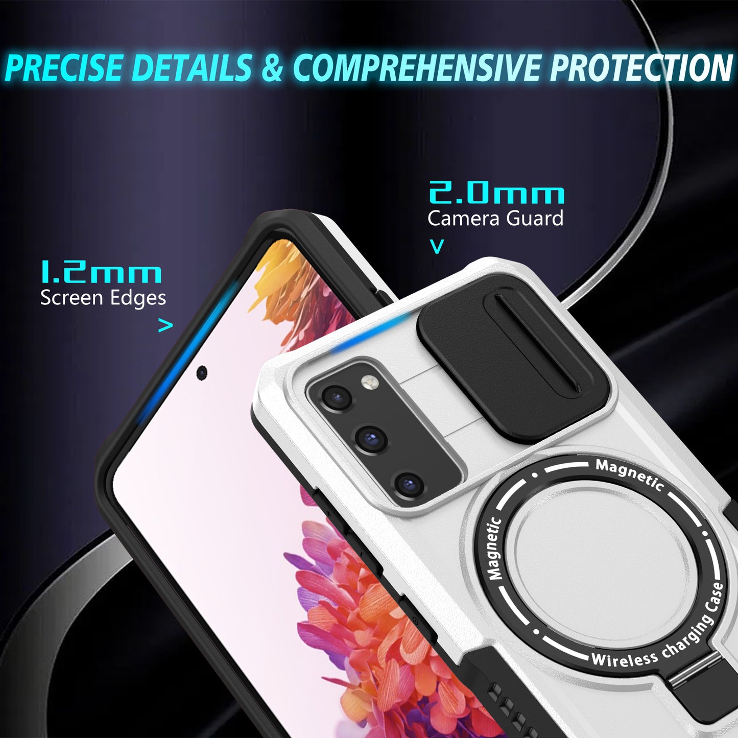 For Samsung Galaxy S20 FE 4G / FE 5G / S20 Lite / S20 FE 2022 Magnetic Case PC+TPU Phone Shell with Slide Camera Lid - Black / White