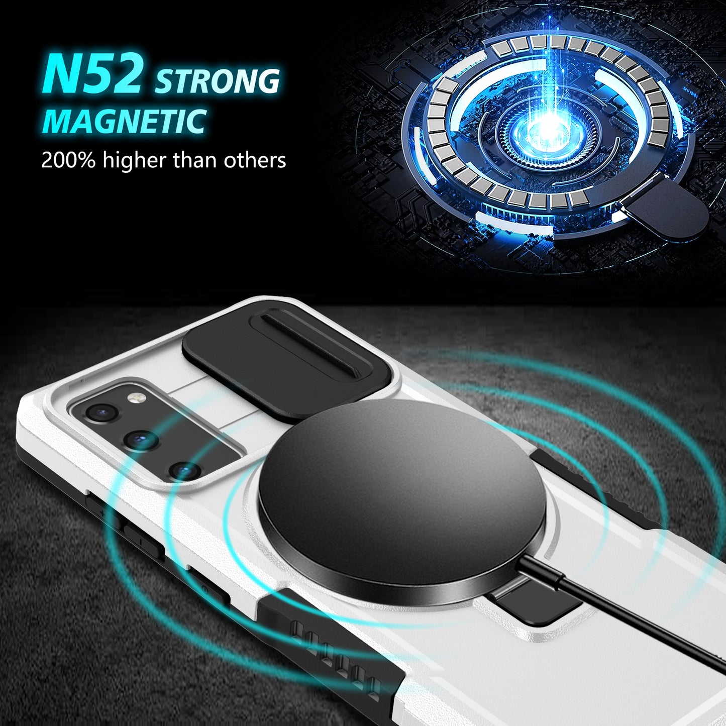 For Samsung Galaxy S20 FE 4G / FE 5G / S20 Lite / S20 FE 2022 Magnetic Case PC+TPU Phone Shell with Slide Camera Lid - Black / White