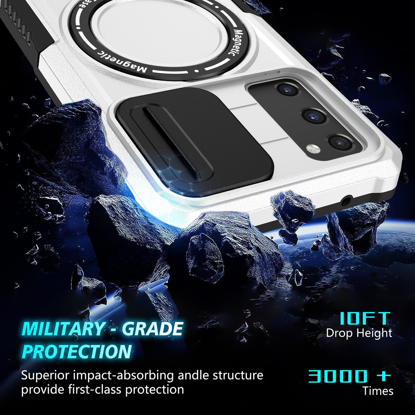 For Samsung Galaxy S20 FE 4G / FE 5G / S20 Lite / S20 FE 2022 Magnetic Case PC+TPU Phone Shell with Slide Camera Lid - Black / White