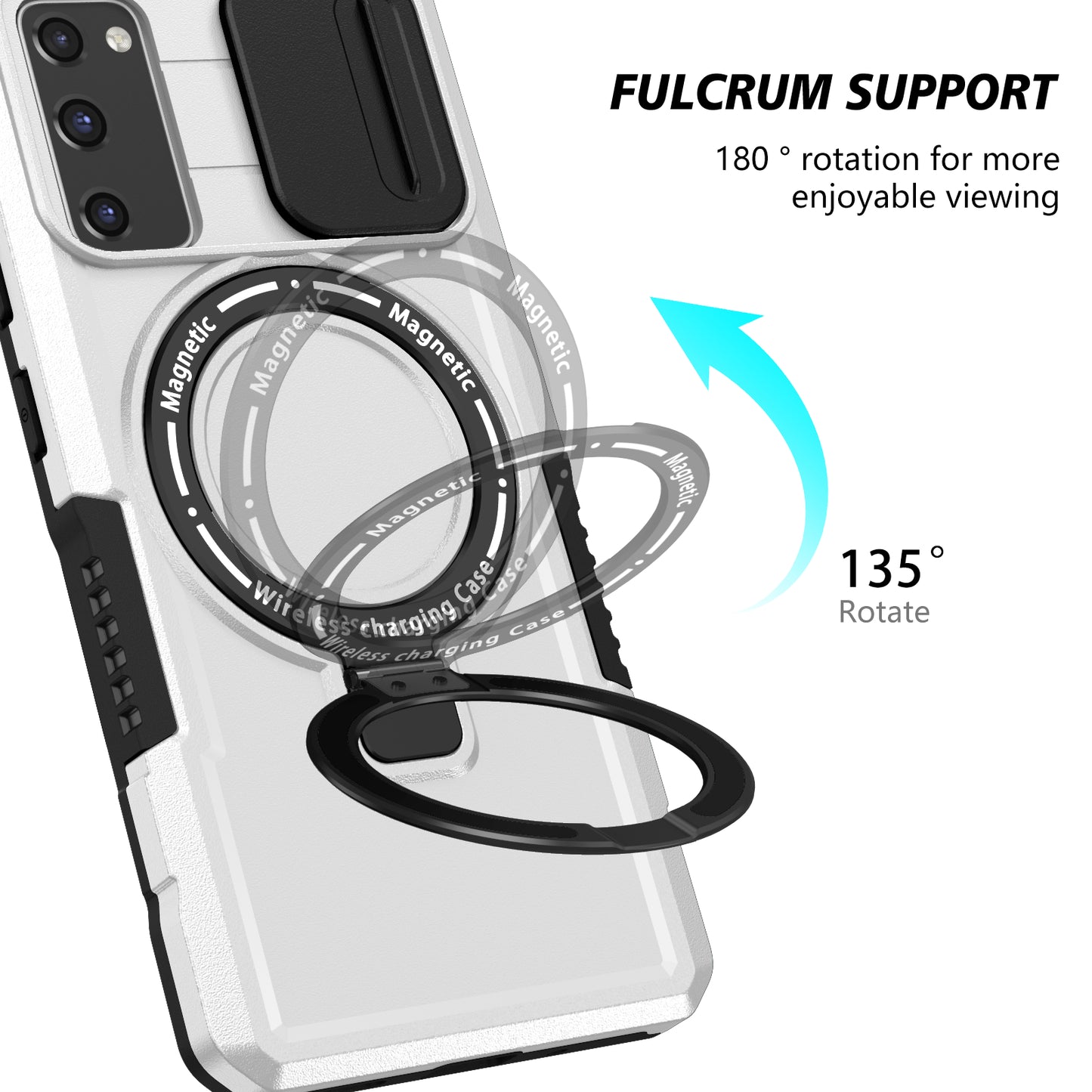 For Samsung Galaxy S20 FE 4G / FE 5G / S20 Lite / S20 FE 2022 Magnetic Case PC+TPU Phone Shell with Slide Camera Lid - Black / White